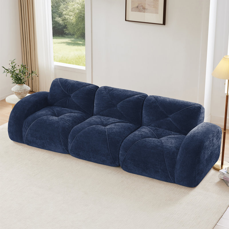 Canapé 110 po sans capitonnage 110 po, H 29,9 pox L 110,6 po l x 37,4 po P, 3, Bleu