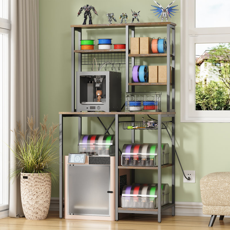 3d Printer Filament Storage Rack With Charging Station, Over Mini Fridge/3d Printer Stand, Industrial Shelving Unit, Rustic Brown