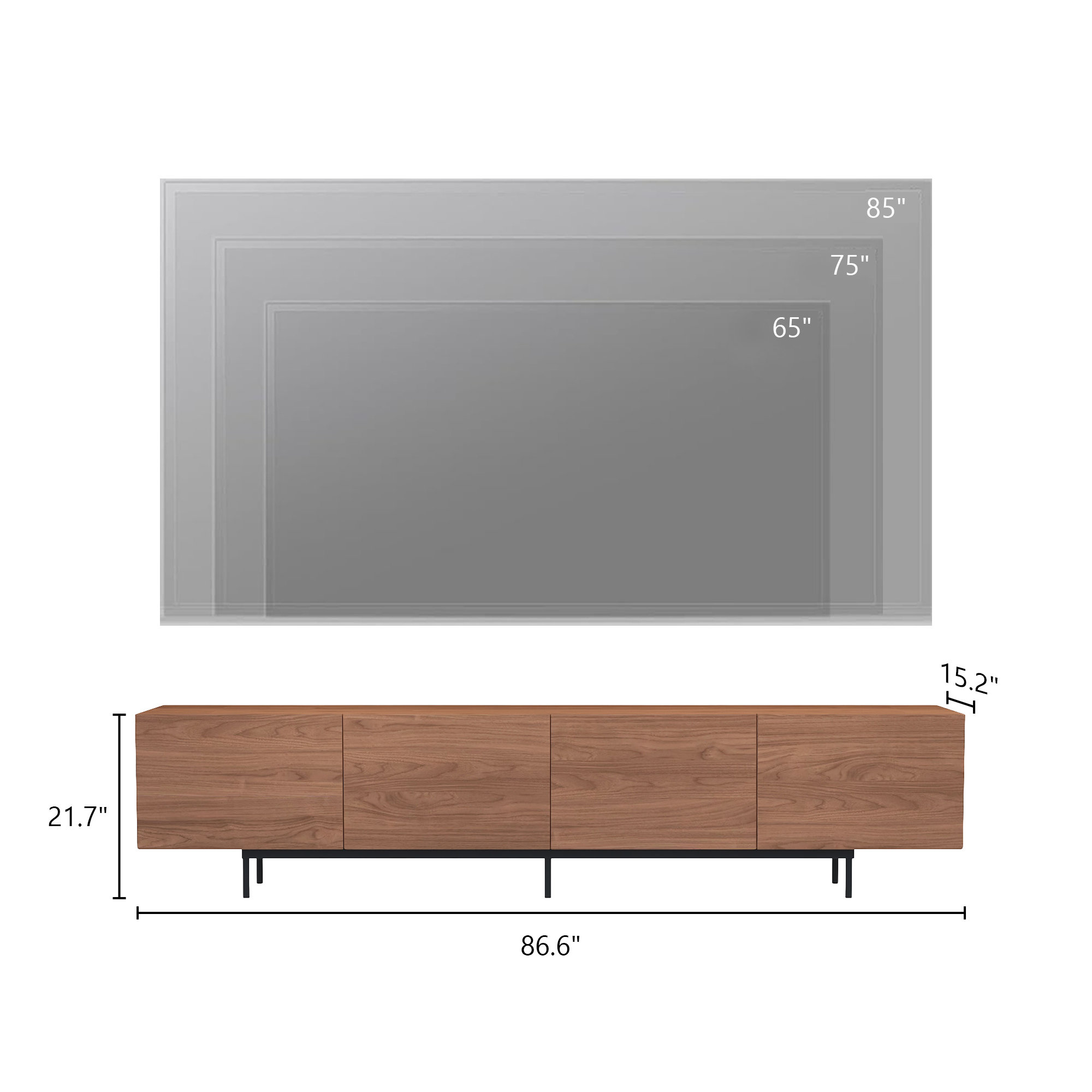 Modern 4-Door TV Stand Storage Credenza
