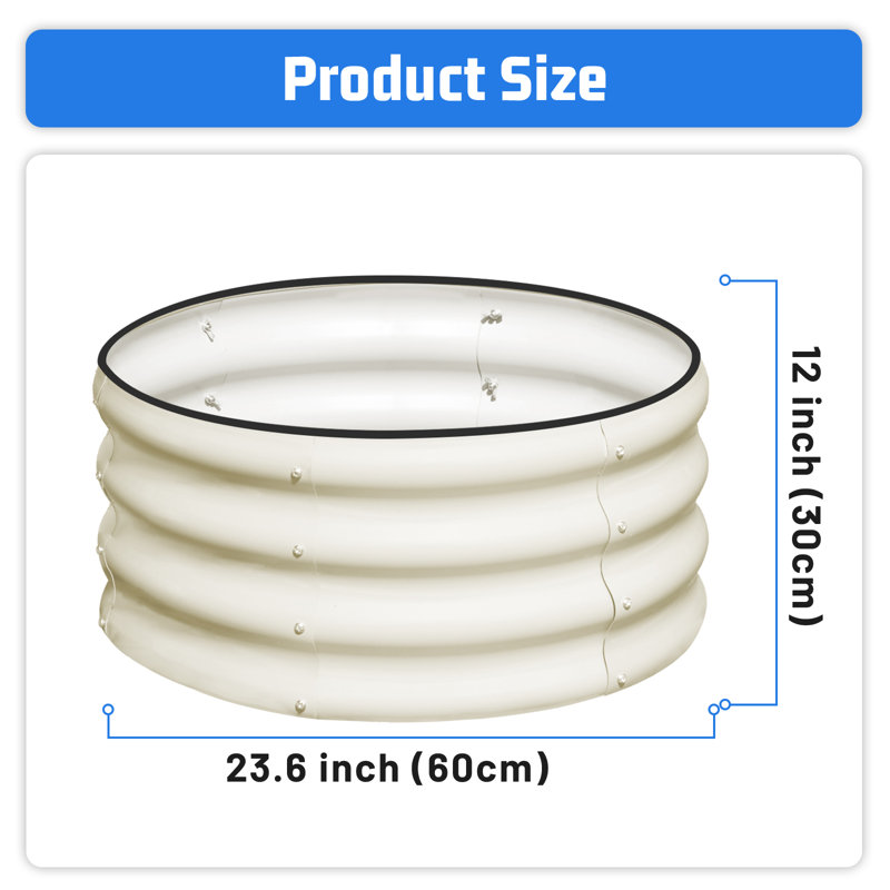 White Round Galvanized Metal Raised Garden Bed Kit, 3-Pack