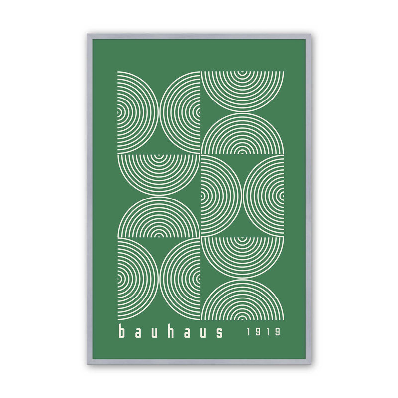 Impression de lignes vertes Bauhaus Modernist, Cadre simple en chrome poli poli, H 37,25 po x l 25,25 po x P 1,25 po