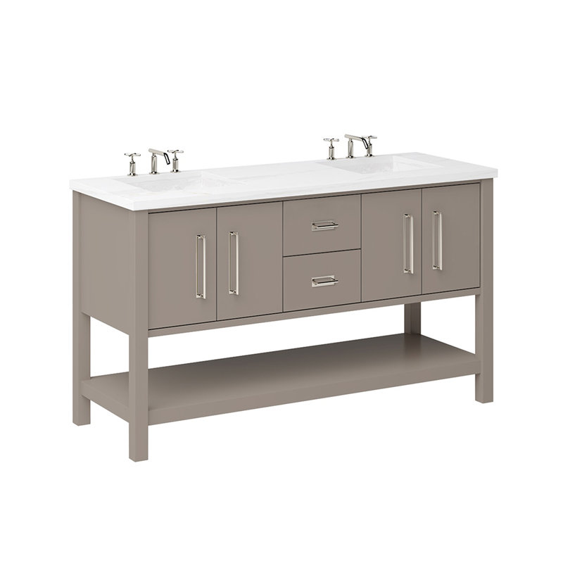 Meuble-lavabo double Kiawah, Taupe Taos, 60", Nickel satiné