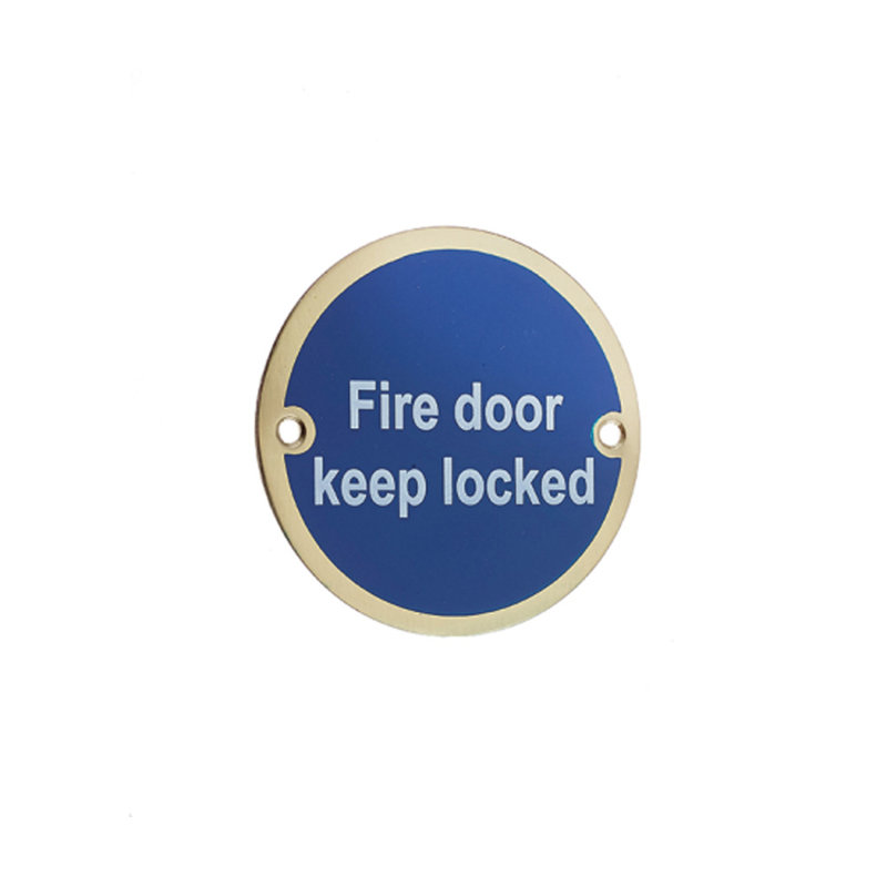 Dia.Fire Door Keep Locked Sign, Polished Brass