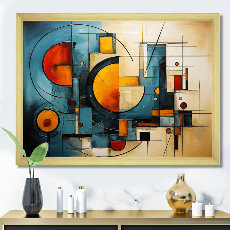 " Electric Array III ", 16" H x 32" W x 1" D, Gold Single Picture Framed