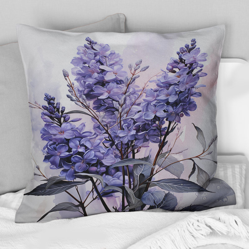 Coussin mauve à motif de fleurs mauves