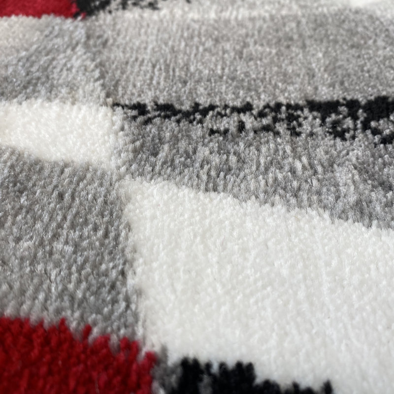 Tapis gris / ivoire / rouge à motif abstrait Cherine, Rectangle 1 pi 11 po x 3 pi 2 po