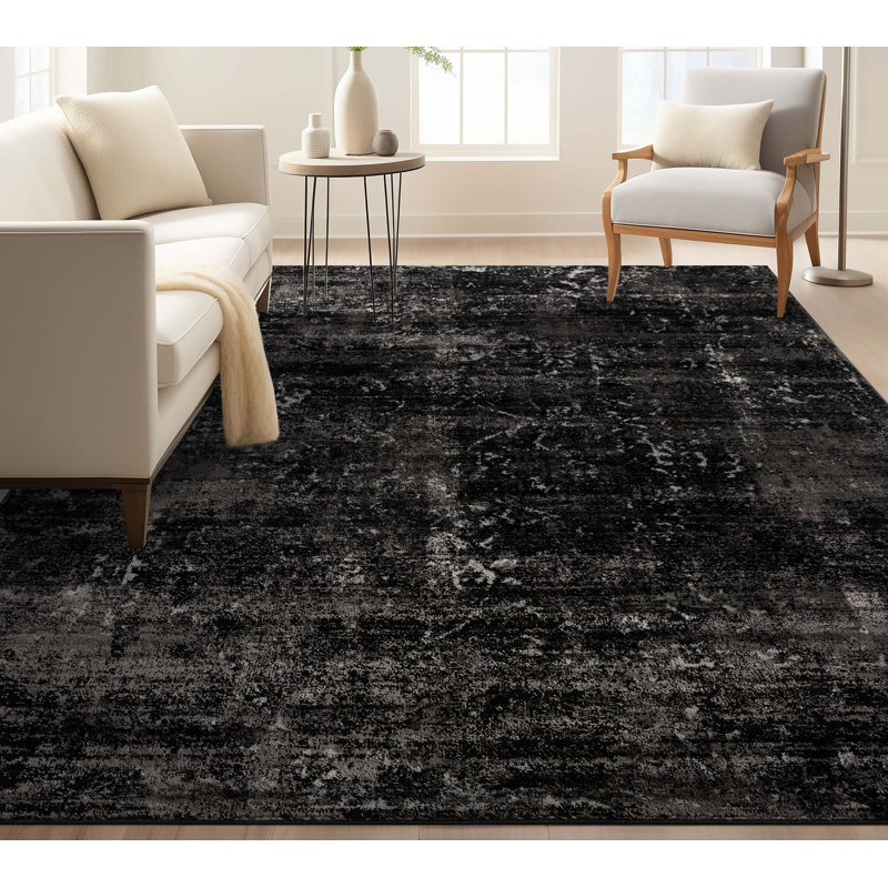  Tapis oriental rétro noir, Rectangle 7 pi 10 po x 9 pi 10 po
