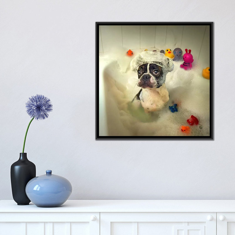 " The Bath " by Ddiarte, 18" H x 18" W x 1.5" D, Black Floater Framed Canvas, No Mat