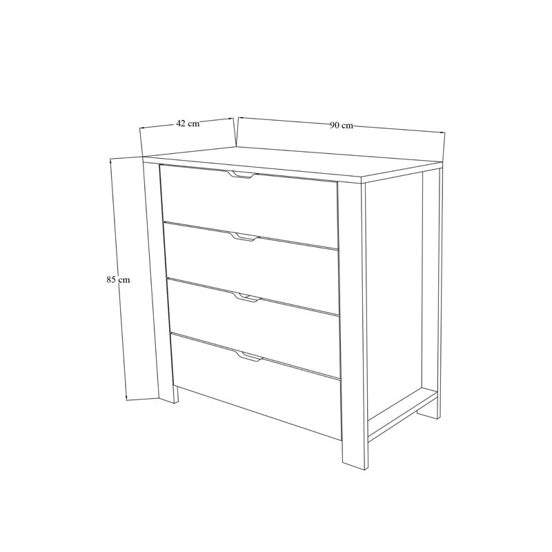 Modern Scandinavian Dresser with 4 Drawers, Light Walnut & White, 35.4 x 33.5 x 16.5 inches | 100% Melamine Coated Particle Board, Thickness: 0.7 inches | Stylish & Functional Storage Solution for Any Bedroom