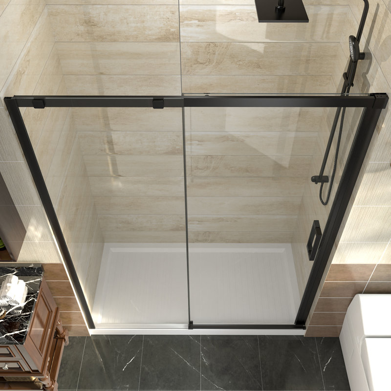60 in. Matte Black Frameless Sliding Glass Shower Door