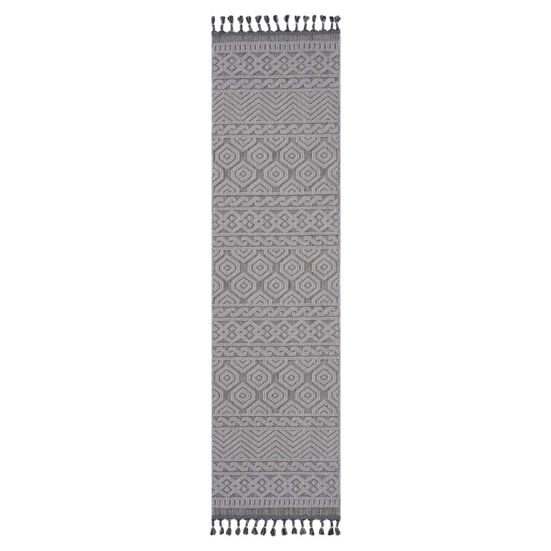 Tapis intérieur / extérieur gris / blanc / géométrique, Tapis de couloir 2 pi 2 po x 8 pi