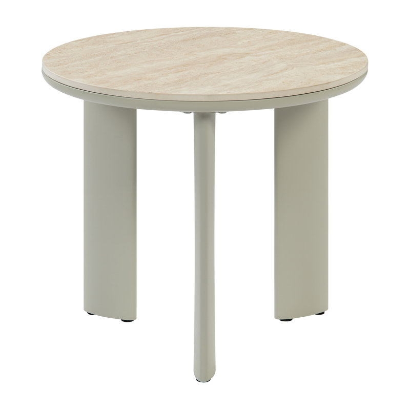 Table de bout, plateau en céramique et finition gris clair