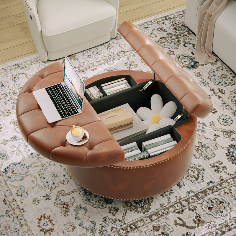 Modern Leather Ottoman Coffee Table with Lift Top