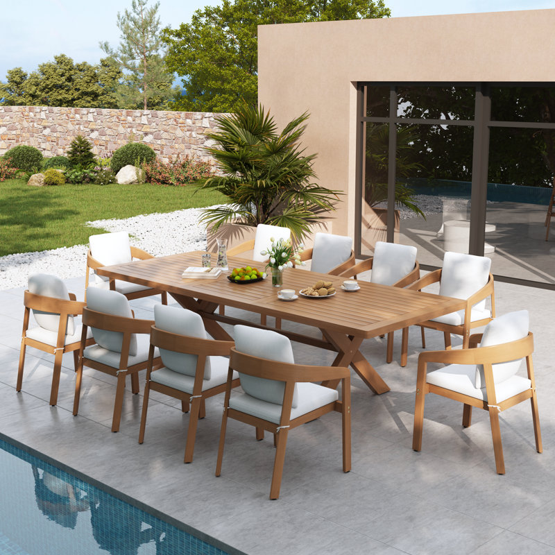 Ensemble repas d'extérieur rectangulaire avec coussins, 10