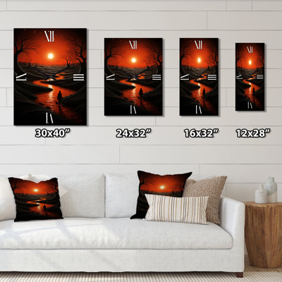 Magical Sunset Over Minimal River Landscape I - Lakehouse Very Wall Clocks