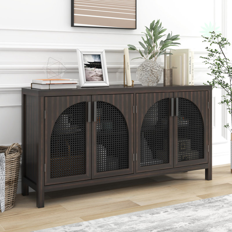Phoenixville Buffet Cabinet Office Credenza Sideboard with Artificial Rattan Door, Espresso