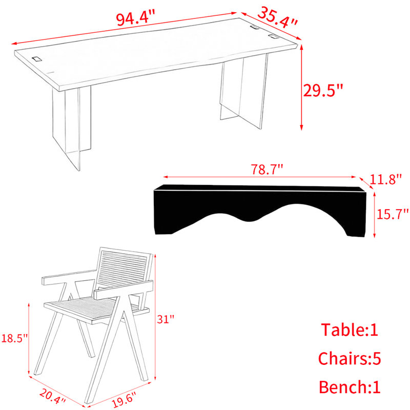 Modern black solid wood acrylic table set