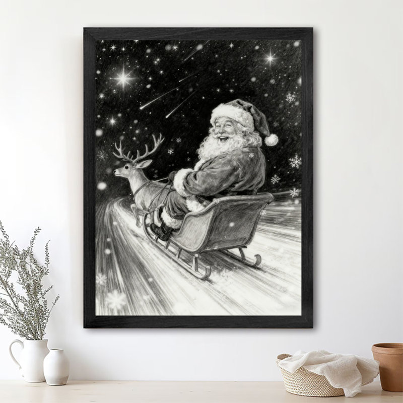 «Black Merry Santa Claus in Winter», encadré noir, impressions de style rétro, H 11 po x l 9 po