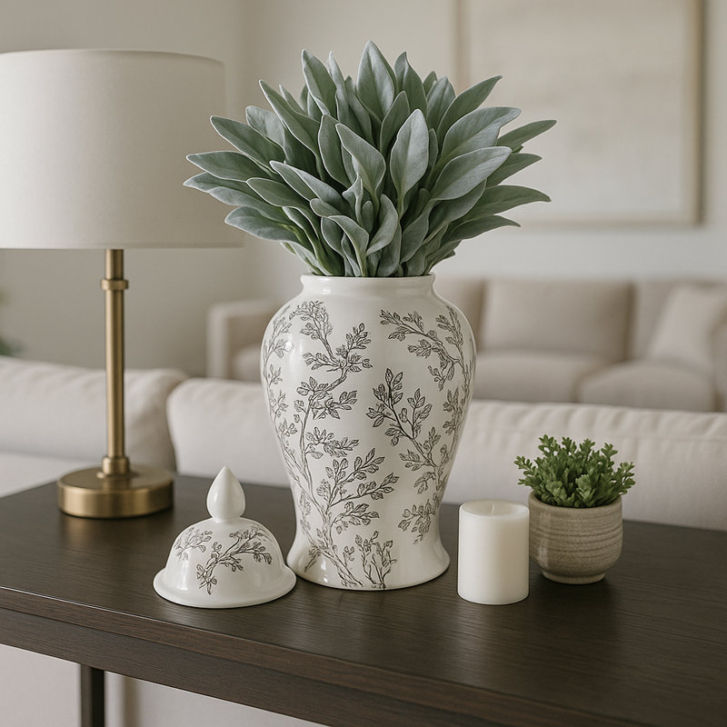 Pot de fleurs en forme de cerisier avec couvercle Ellport, Hauteur totale - 18,5 po