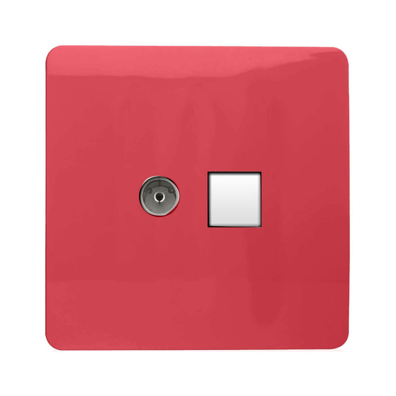 Trendi Switch 2 Gang Female TV Co-Axial & Telephone Sockets, Strawberry