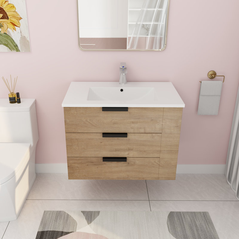 Meuble-lavabo mural simple 30,0 po avec plateau en résine Vanduser