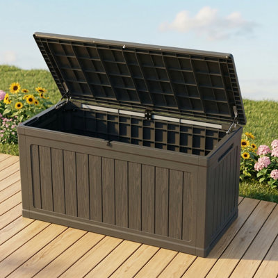 230 Gallon Capacity Large Outdoor Storage XXL Deck Chest for Patio Furniture, Outdoor Seat Cushions, Gardening Implements and Swimming Pool Equipment, Weatherproof Resin Material, Equipped with Lock, Black Finish