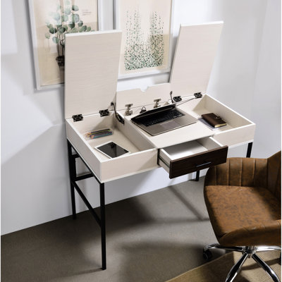 Bureau intégré - Largeur de 108 cm (42,58 po) - Finition naturelle et noire - Porte - Surface de travail spacieuse et tiroir