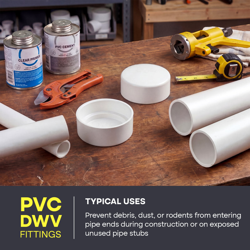 Capuchon d'extrémité en PVC blanc 1-1 / 2 po, raccord en embout de connexion pour les systèmes de drainage, d'évacuation et d'évacuation (paquet de 50)