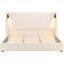 King - Sized, Beige, Upholstered Bed, High Wingback Headboard, Reading Lamp And , Comfortable Upholstery, Wood Support, Quick Assembly Size Beige Bed Frame With Wingback, Adjustable Soft Foam, No Box