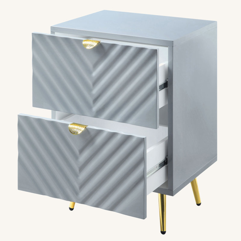 Gaines 2-Drawer Nightstand in High Gloss, Gray