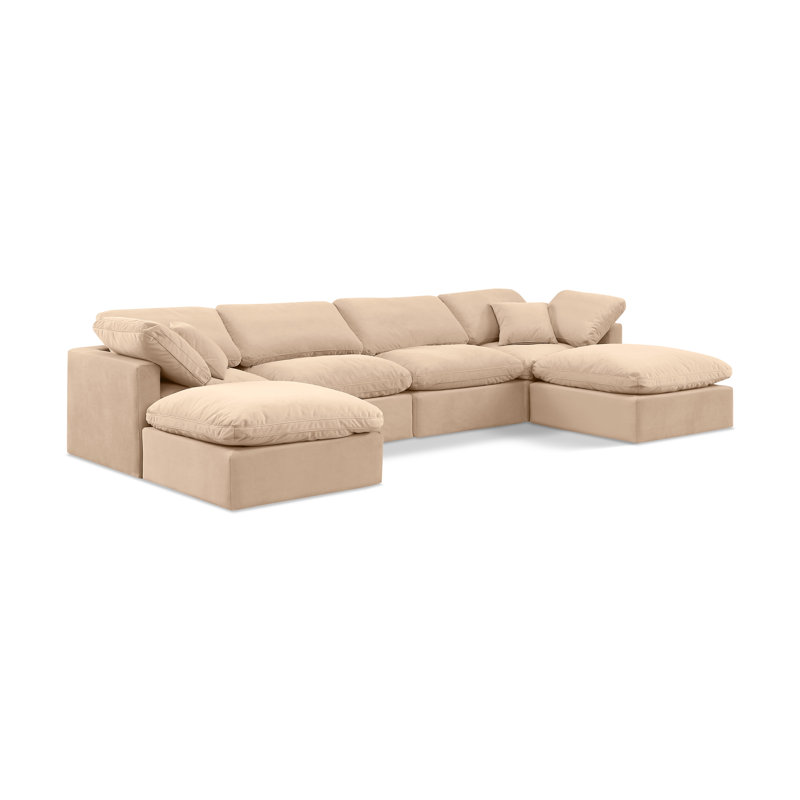 Ensemble modulaire de coin en velours 6 pièces Itala, Velours beige