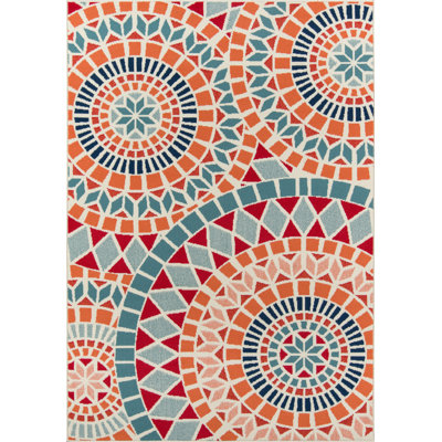 Tapis intérieur / extérieur à motif géométrique orange / rouge / gris Tram