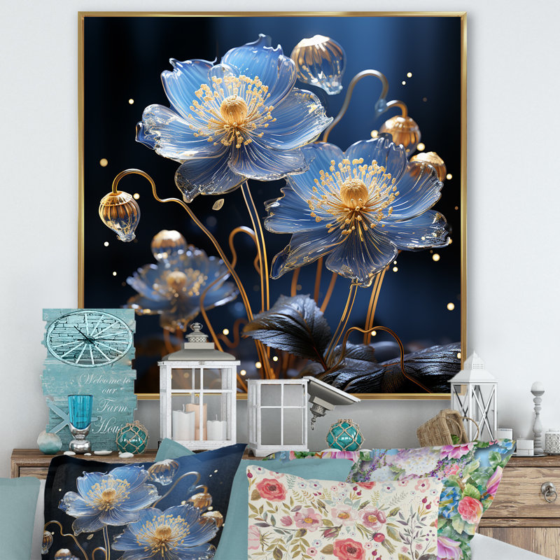 Céleste harmonie florale I sur toile, Cadre flottant doré, H 36 po x l 36 po x P 1,5 po
