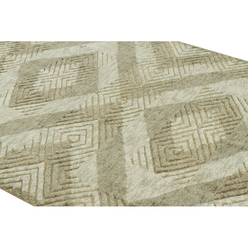 Moroccan Hand Knotted Geometric Area Rug, Rectangle 10' x 14'