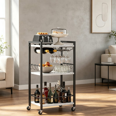 Drinks Trolley, Bar Cart with 3-Tier Shelf