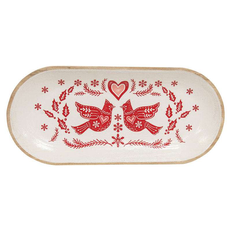 Plateau ovale en bois Yuletide Cardinal, Cardinal, Blanc