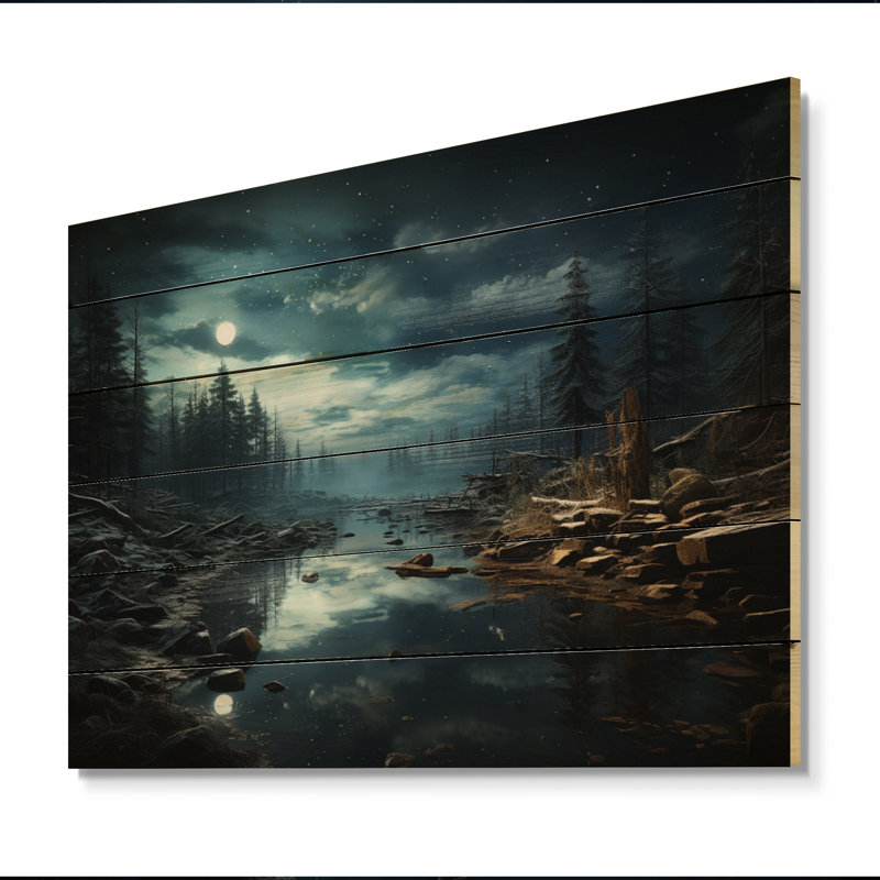 Paysage d'hiver, nuit silencieuse III sur bois, H 10 po x l 20 po x P 0,78 po