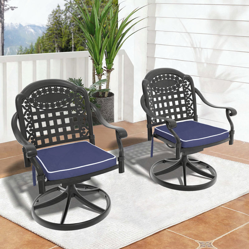 Chaises de patio pivotantes en fonte d'aluminium avec coussins bleus, ensemble de 2, Bleu