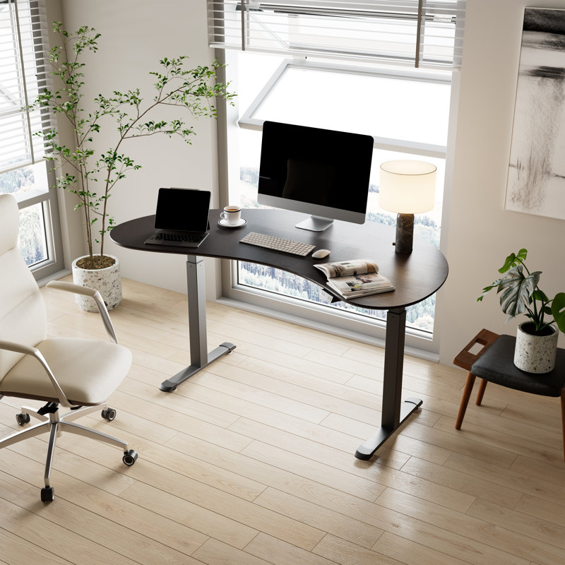 Rachedi 70'' W Cashew Shape Height Adjustable Standing Desk, Black