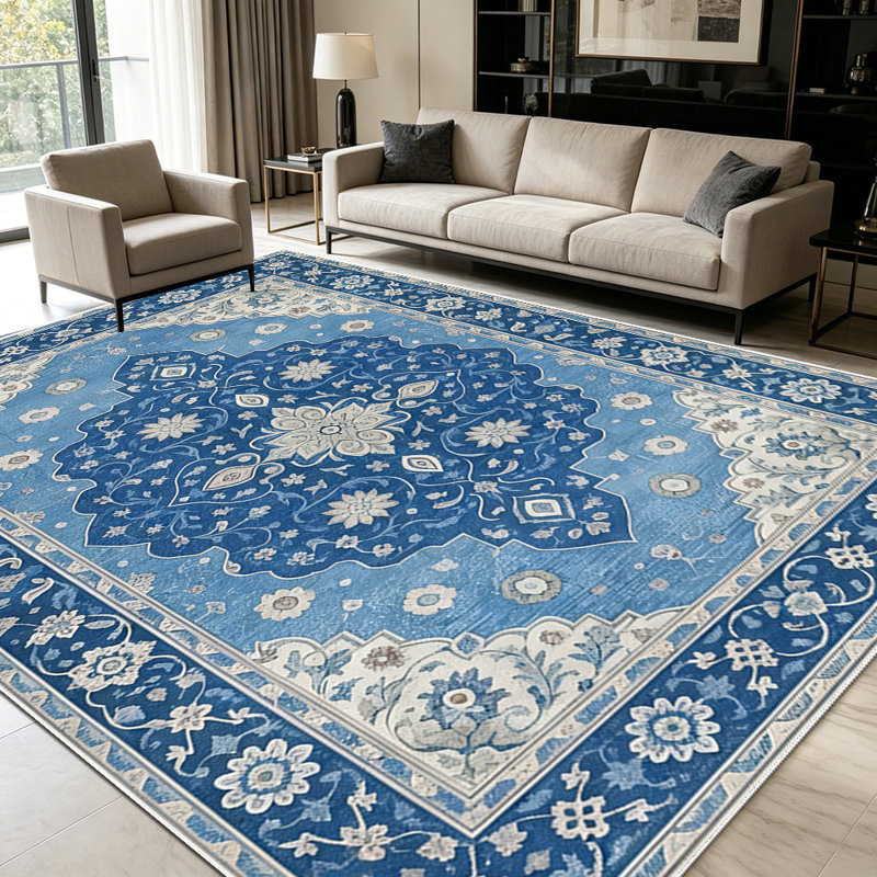 1PC Vintage Persian Medallion Floral area rugs for Living Room, Soft and Comfortable, Suitable for all seasons, easy-to-maintain, machine washable Indoor floor mat, Under Table Farmhouse suitable for dining room, bedroom, entryway, kitchen, home