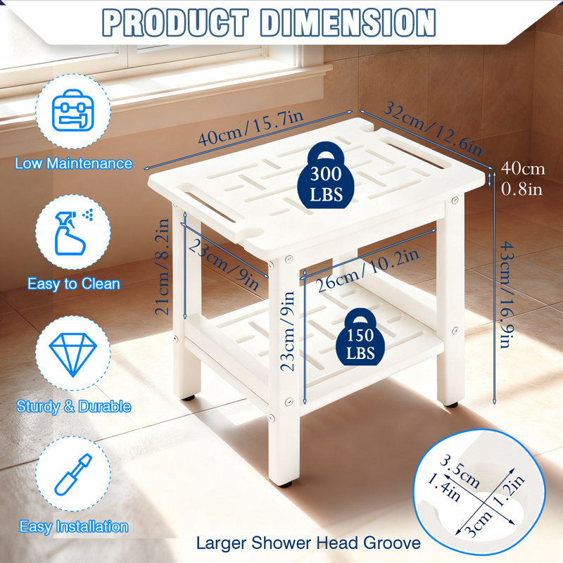 Hdpe Shower Bench For Inside Shower, Poly Corner Shower Stool For Shaving Legs, Heavy Duty 350lbs Shower Seat With Storage Shelf, Waterproof Shower Foot Rest Shower Chair For Bathroom Indoor Outdoor Use,grey/white/black