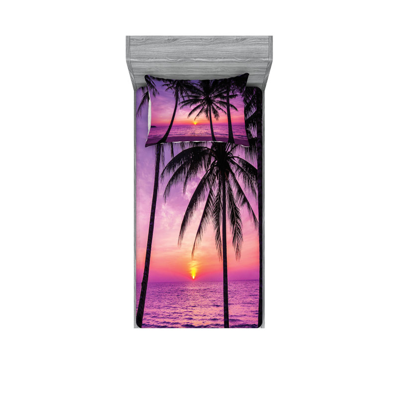 Drap-housse et coussin décoratif Ambesonne Mauve noir, Ensemble de draps pour lit simple + 3 pièces supp