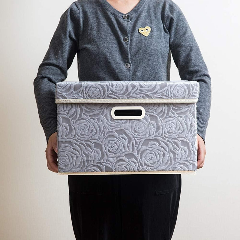 Cubes de rangement pliables avec couvercles, bacs de rangement décoratifs en tissu, boîtes de rangement, paniers avec poignées de couvercle pour placard de chambre à coucher, salon, 14,9 x 9,8 x 9,8 pouces, paquet de 3