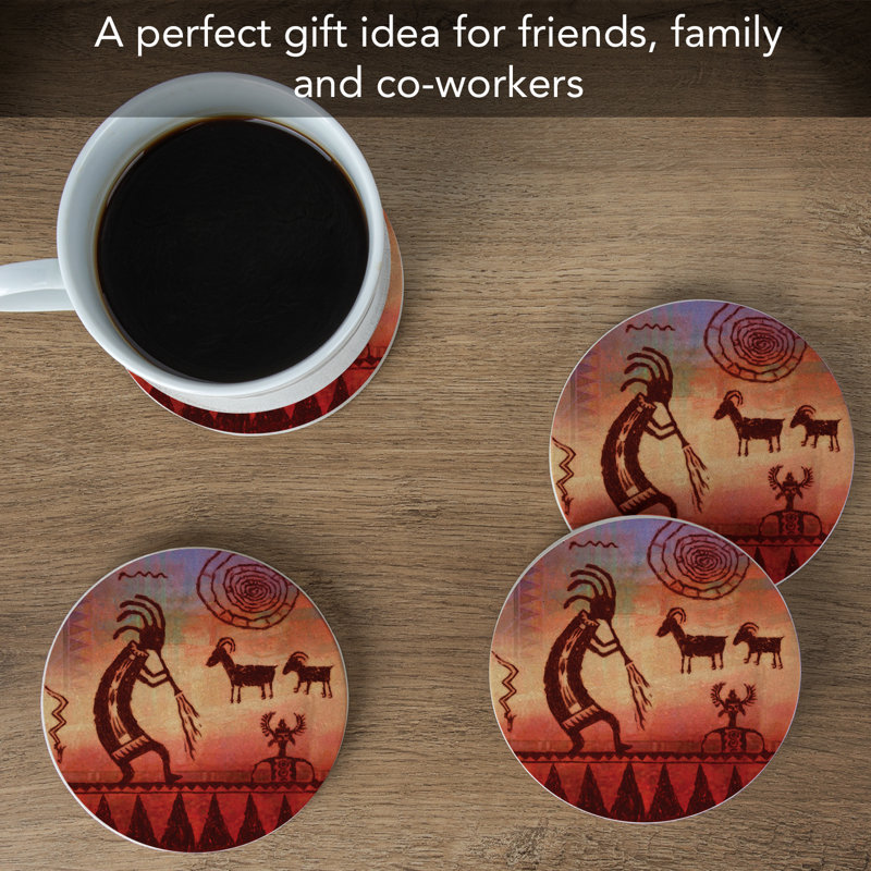Kokopelli Petroglyph Multicolor Sandstone Coaster Set