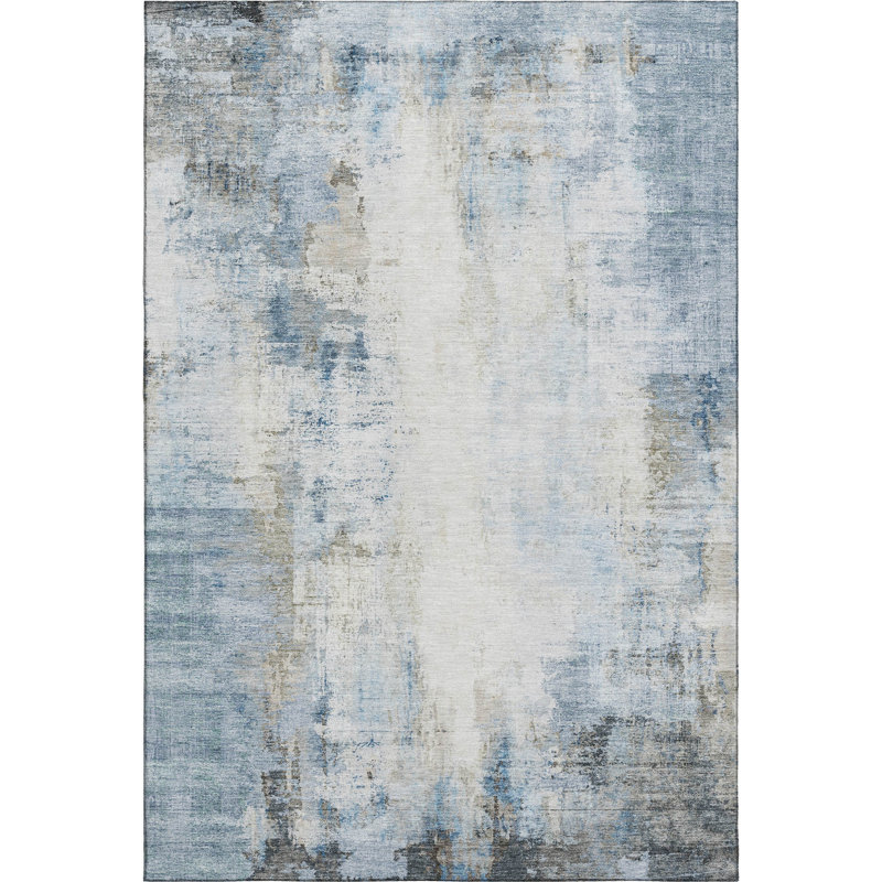 Premium Machine Washable Mayfield  modern Rug, Blue, 3' x 5'