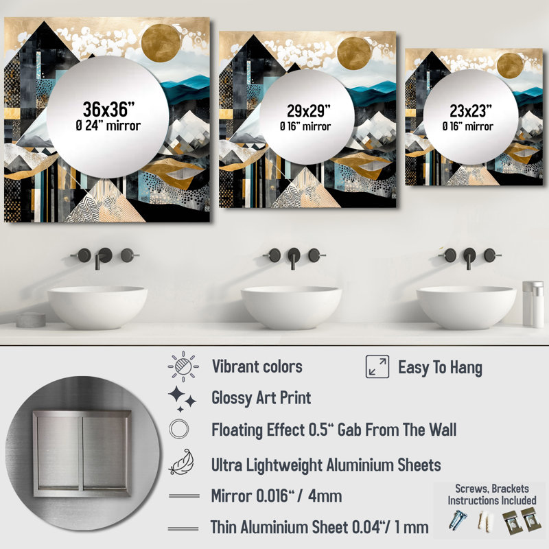 Gifferd - City Geometric Square Mirror Wall Decor For Bedroom, 23" x 23"