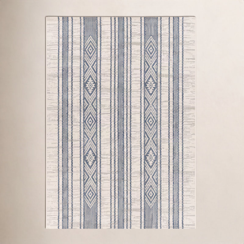 Tapis intérieur / extérieur bleu marine / blanc Morwen, Rectangle 5 pi 3 po x 7 pi 7 po
