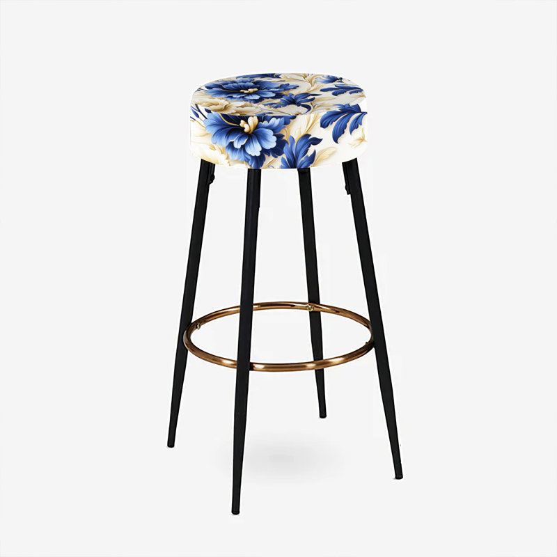 Ensemble de 2 tabourets de bar à motif victorien bleu cobalt et motif floral