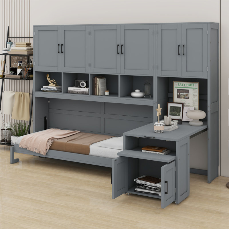 Lit escamotable mural avec placard et bureau Murphy, Gris