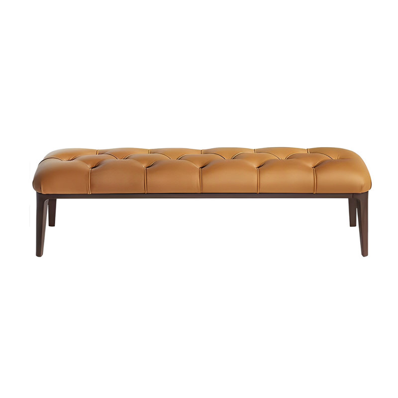 Banc rembourré en similicuir New China, Orange, Noyer